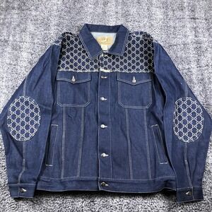 Genuine Collection Jacket Mens XL Blue Denim Varsity Embroidered GC Pattern